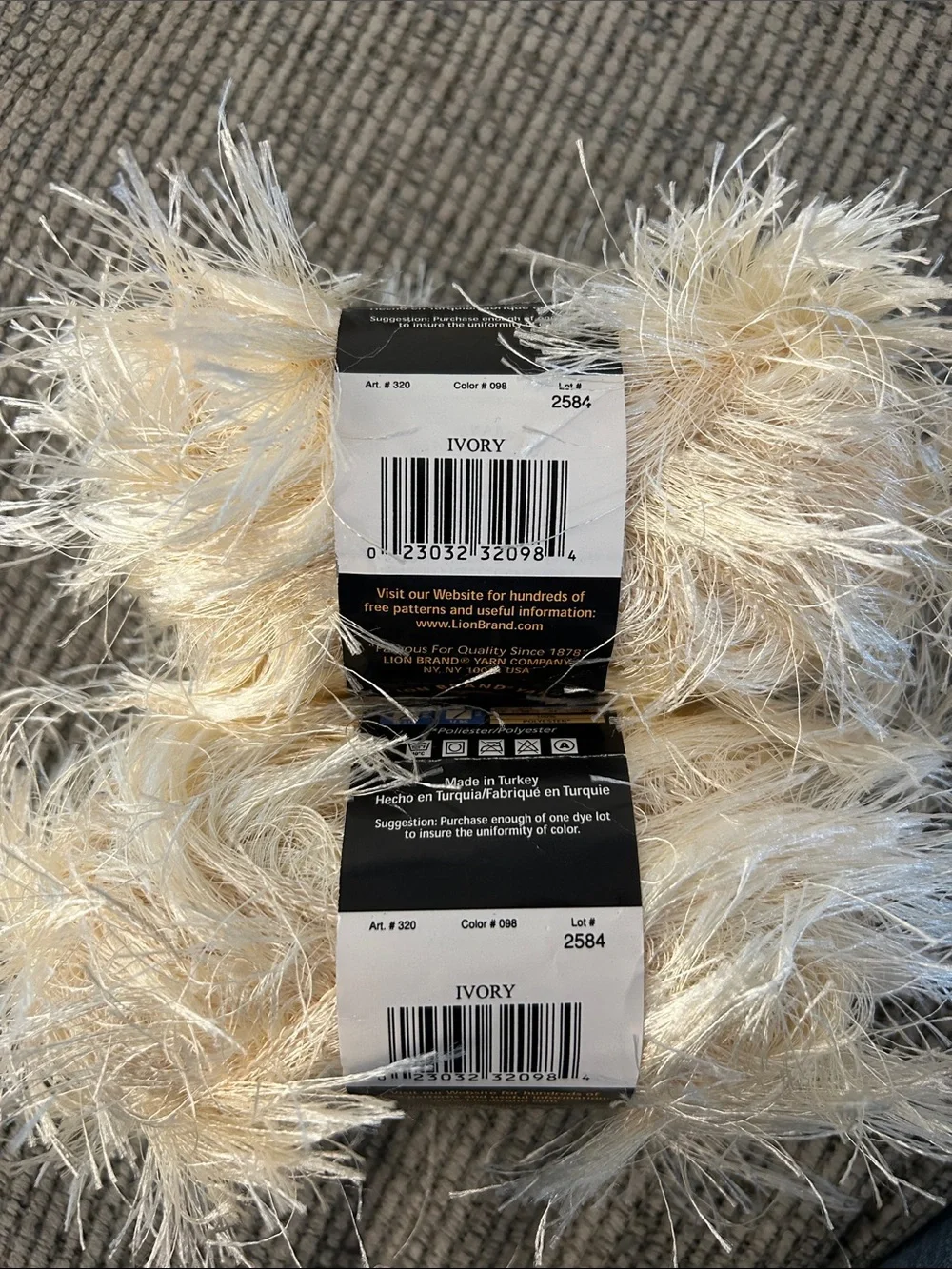 Lion brand Fun Fur Eyelash Yarn NEW x6 skeins ivory (2 dye 2584; 4 dye 42214)